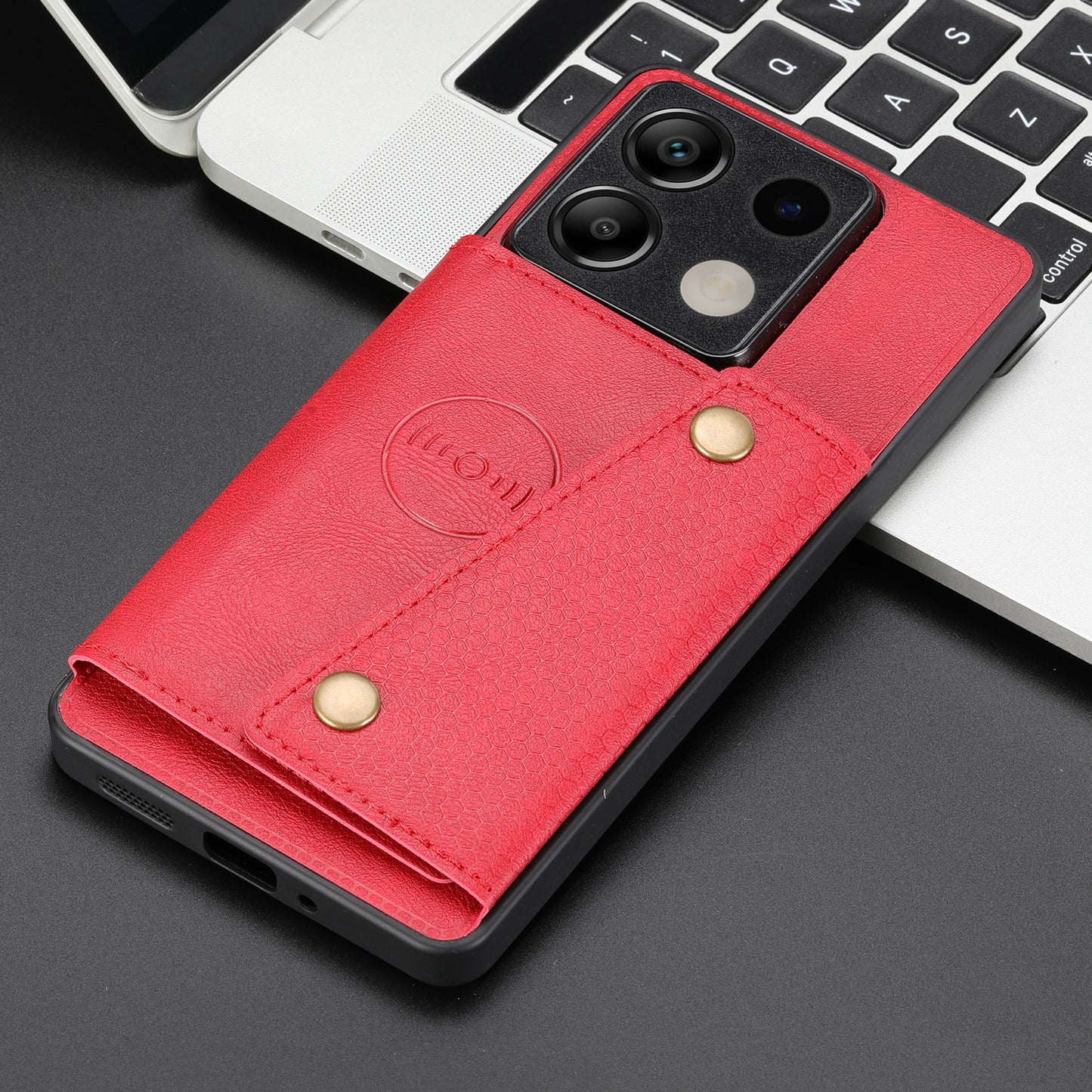 For Xiaomi Redmi Note 13 5G Case PU Leather+TPU Anti-fall Phone Cover with Card Holder - Red