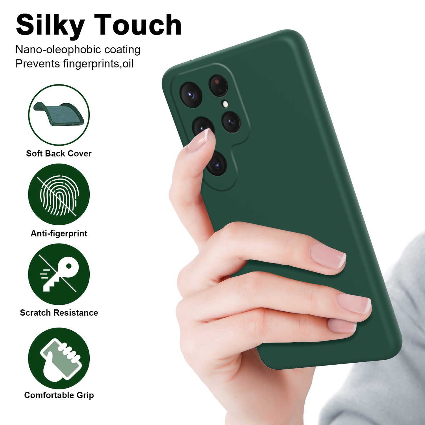For Samsung Galaxy S24 Ultra Case Anti-Scratch Rubberized 2.2mm TPU Phone Shell - Green