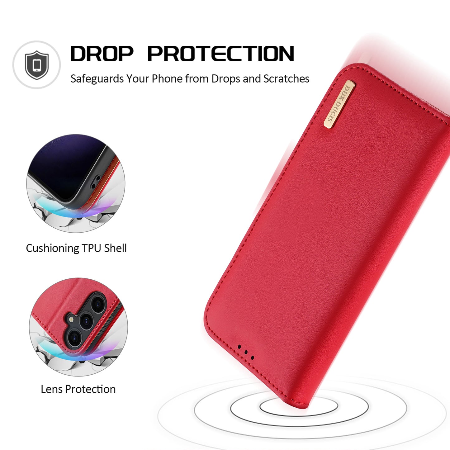 DUX DUCIS Hivo Series for Samsung Galaxy S24 Case Cowhide Leather Stand Phone Wallet Cover - Red