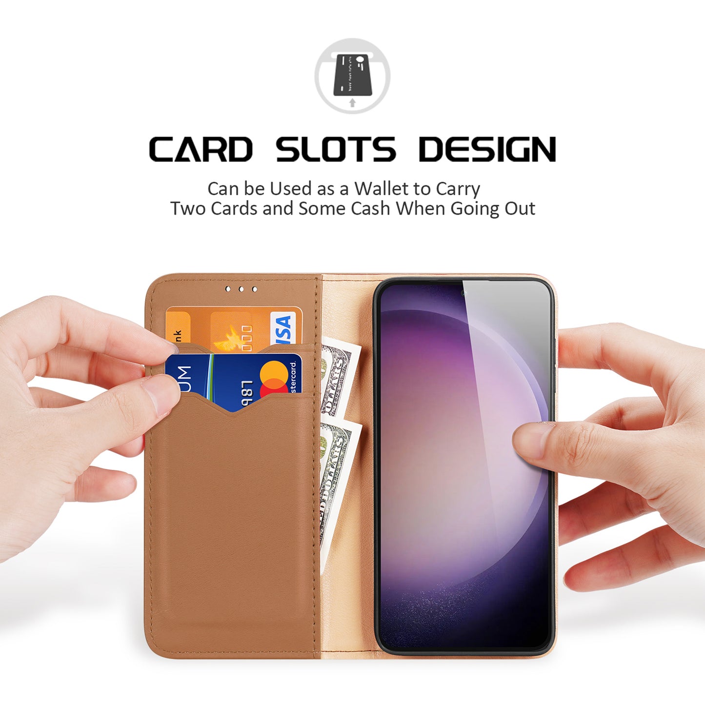 DUX DUCIS Hivo Series for Samsung Galaxy S24+ Case RFID Blocking Cowhide Leather Wallet Cover - Brown