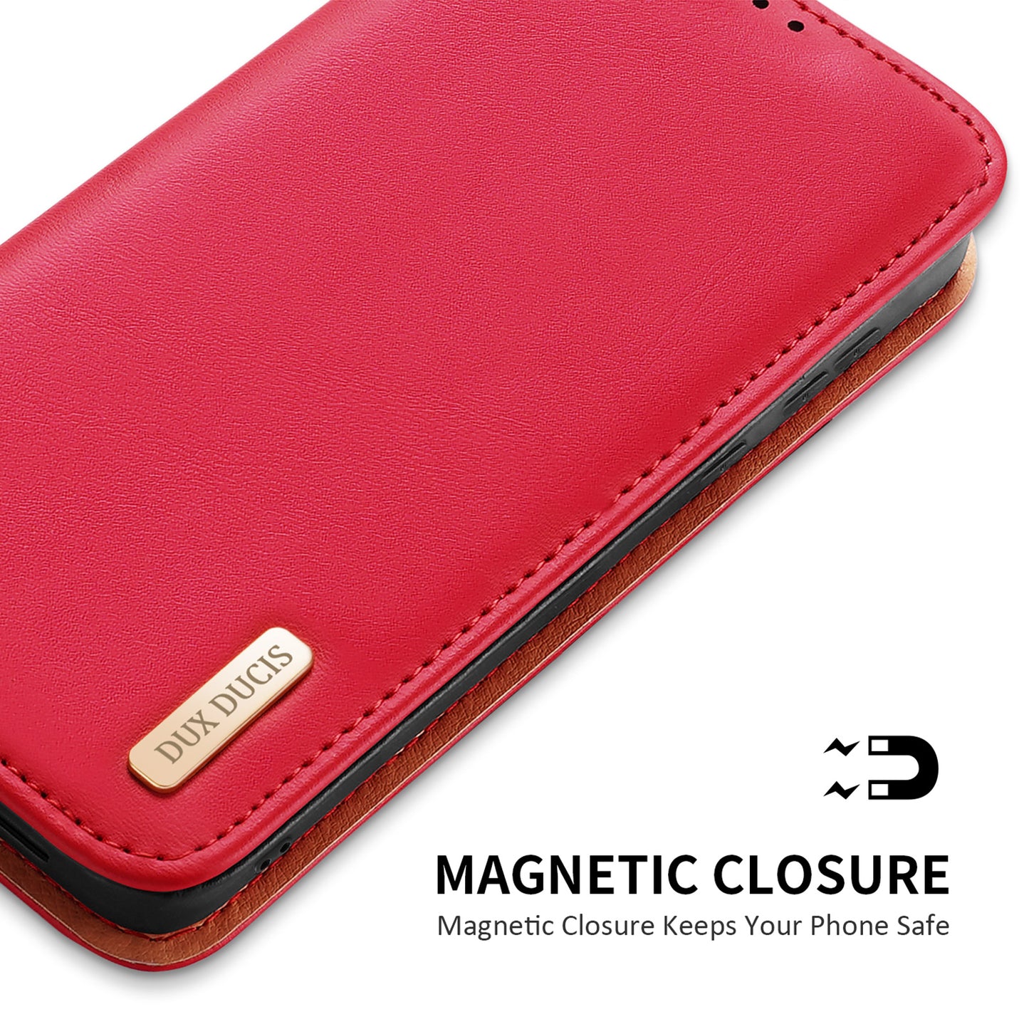 DUX DUCIS Hivo Series for Samsung Galaxy S24+ Case RFID Blocking Cowhide Leather Wallet Cover - Red