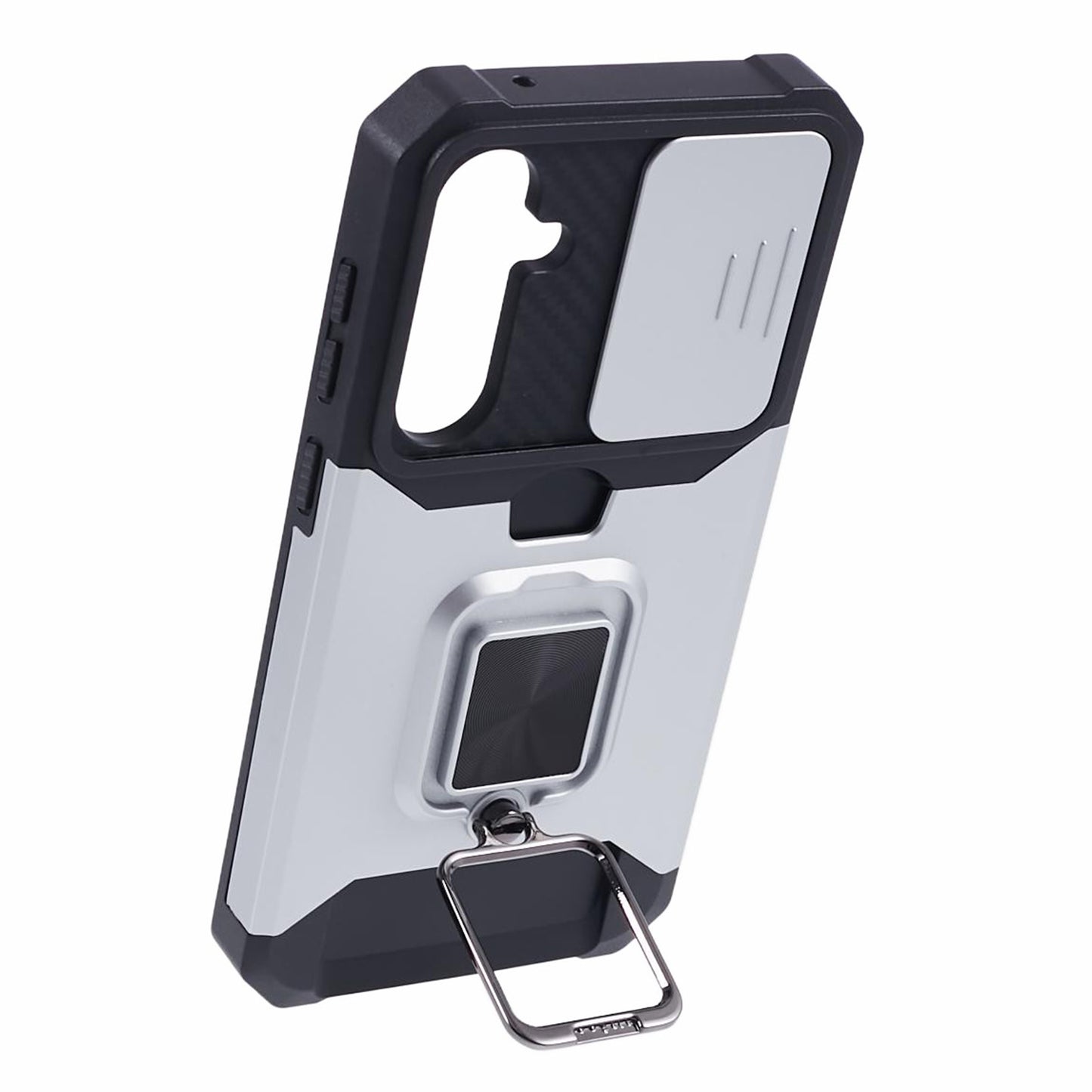 For Samsung Galaxy S24+ Kickstand Cover Camera Protection Phone Case - Silver