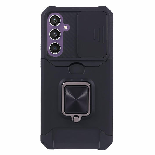 For Samsung Galaxy S24 Case with Slide Camera Cover Kickstand Phone Protector - Black