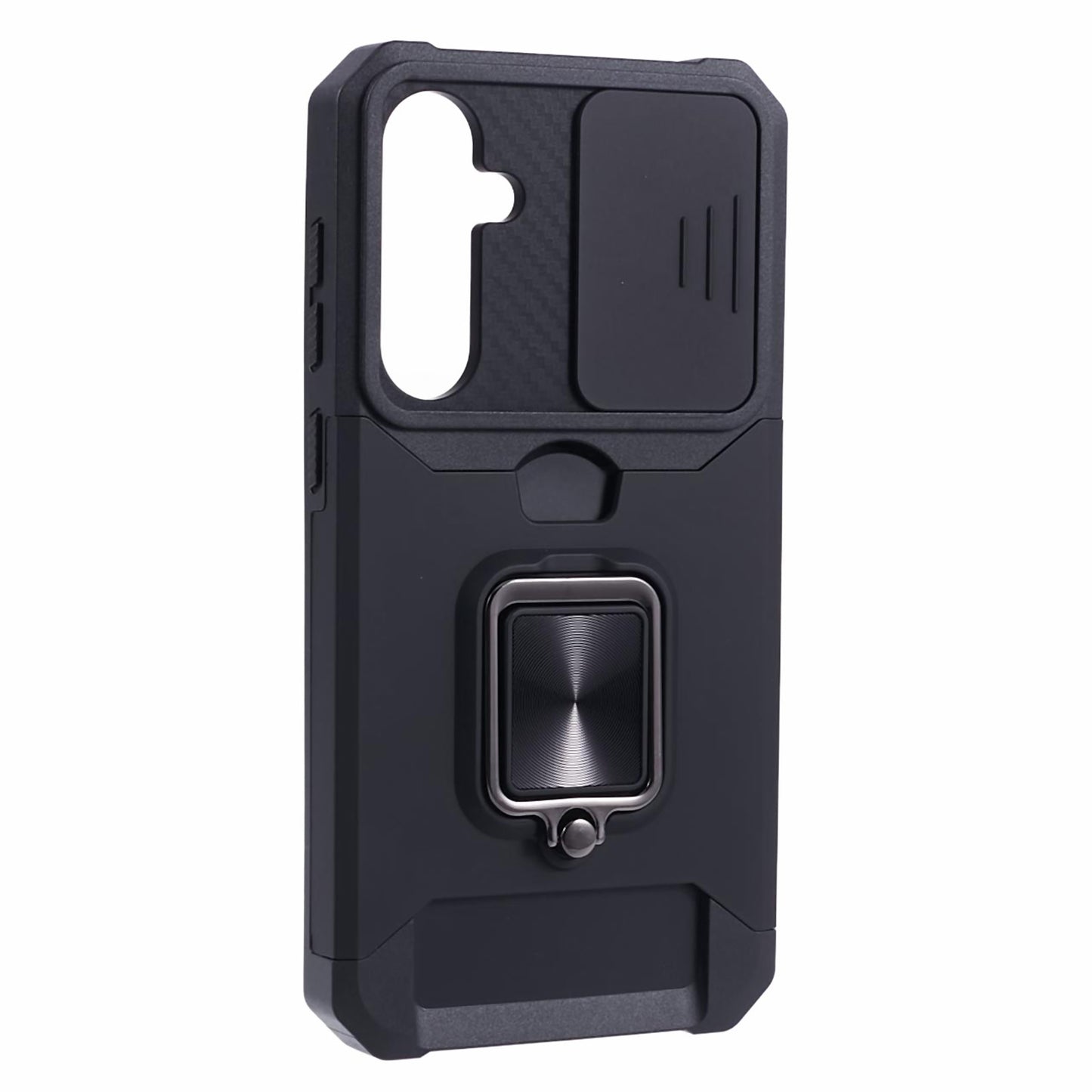 For Samsung Galaxy S24 Case with Slide Camera Cover Kickstand Phone Protector - Black