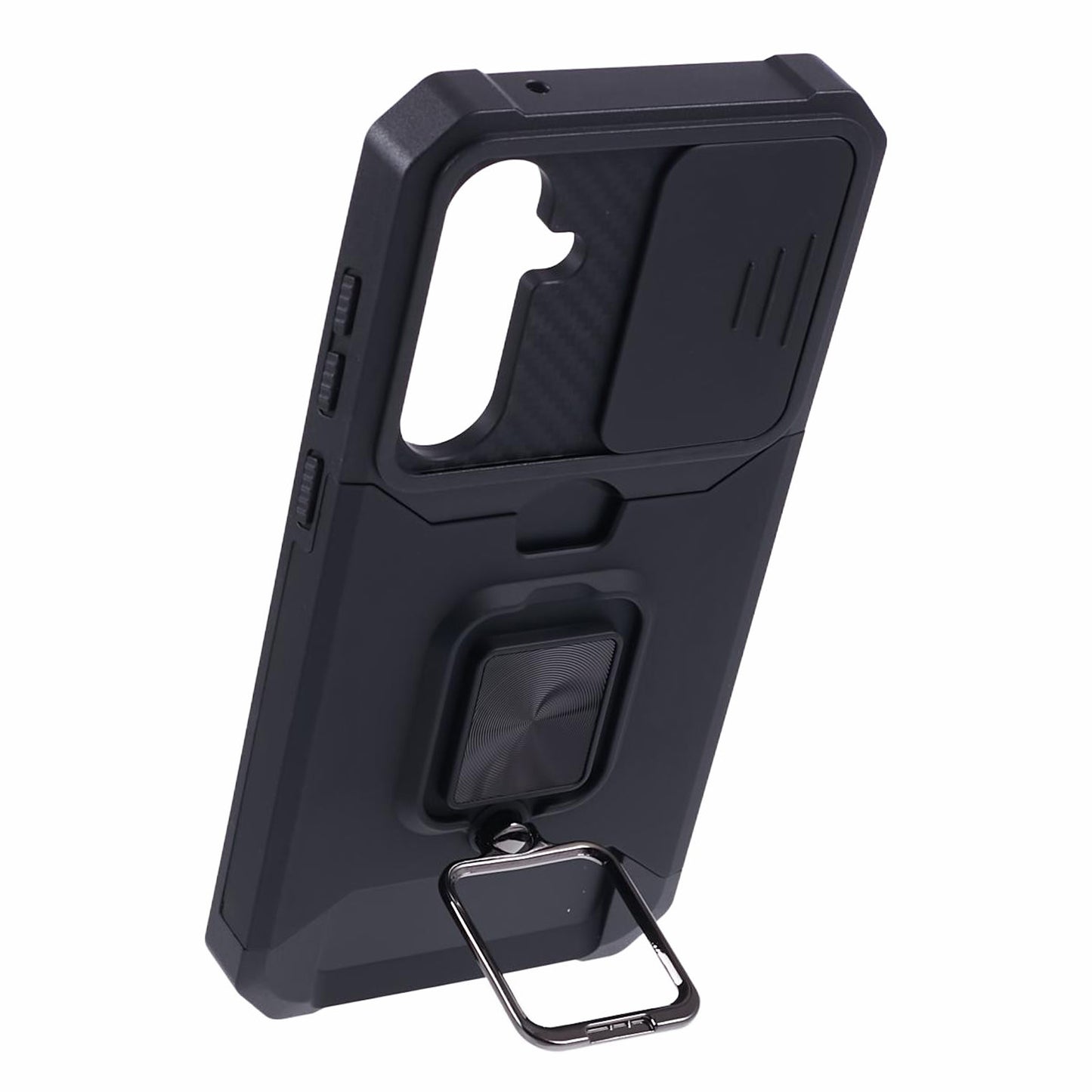 For Samsung Galaxy S24 Case with Slide Camera Cover Kickstand Phone Protector - Black