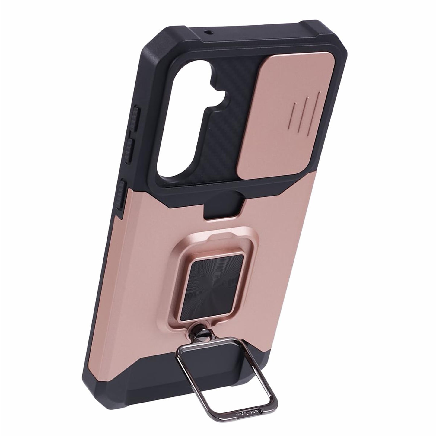 For Samsung Galaxy S24 Case with Slide Camera Cover Kickstand Phone Protector - Rose Gold