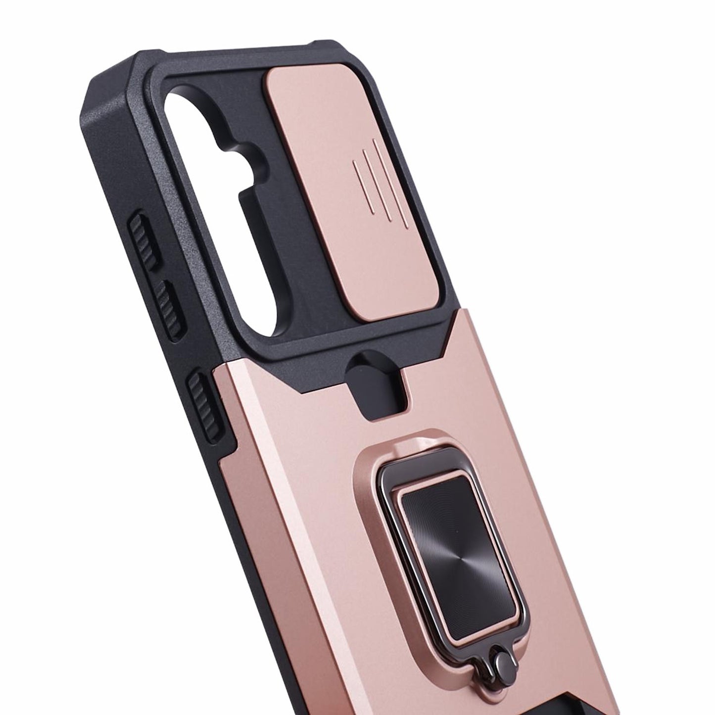 For Samsung Galaxy S24 Case with Slide Camera Cover Kickstand Phone Protector - Rose Gold