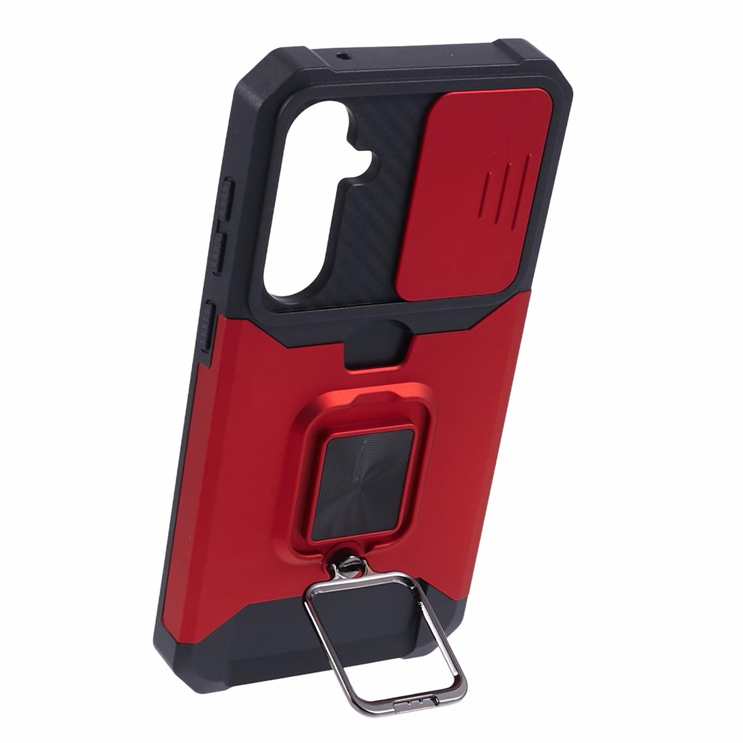 For Samsung Galaxy S24 Case with Slide Camera Cover Kickstand Phone Protector - Red