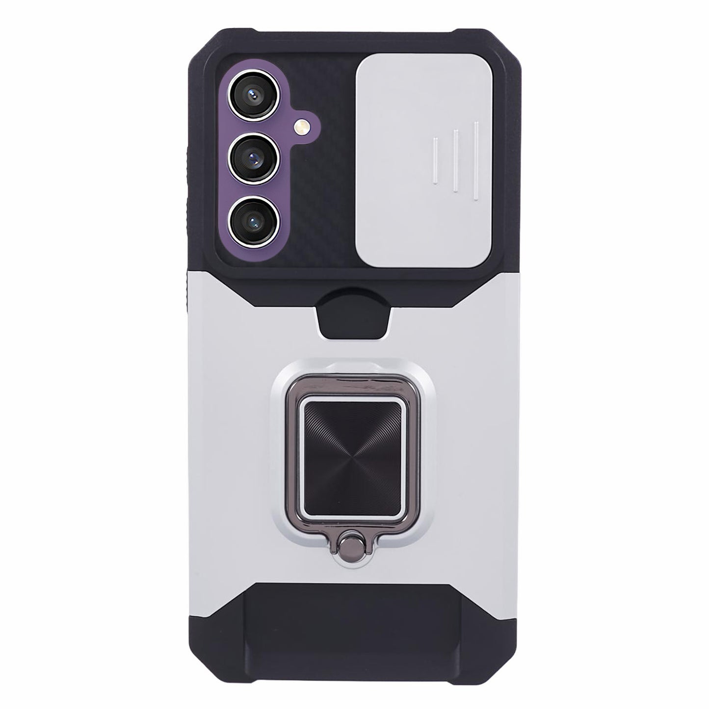 For Samsung Galaxy S24 Case with Slide Camera Cover Kickstand Phone Protector - Silver