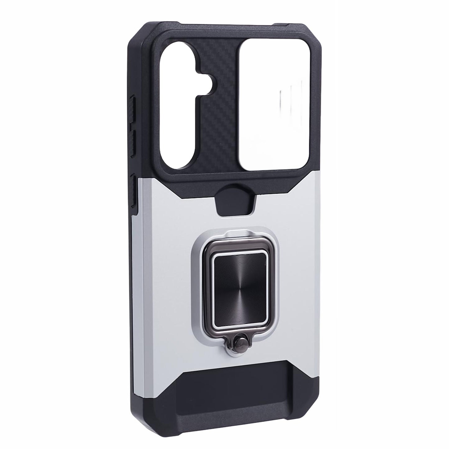 For Samsung Galaxy S24 Case with Slide Camera Cover Kickstand Phone Protector - Silver