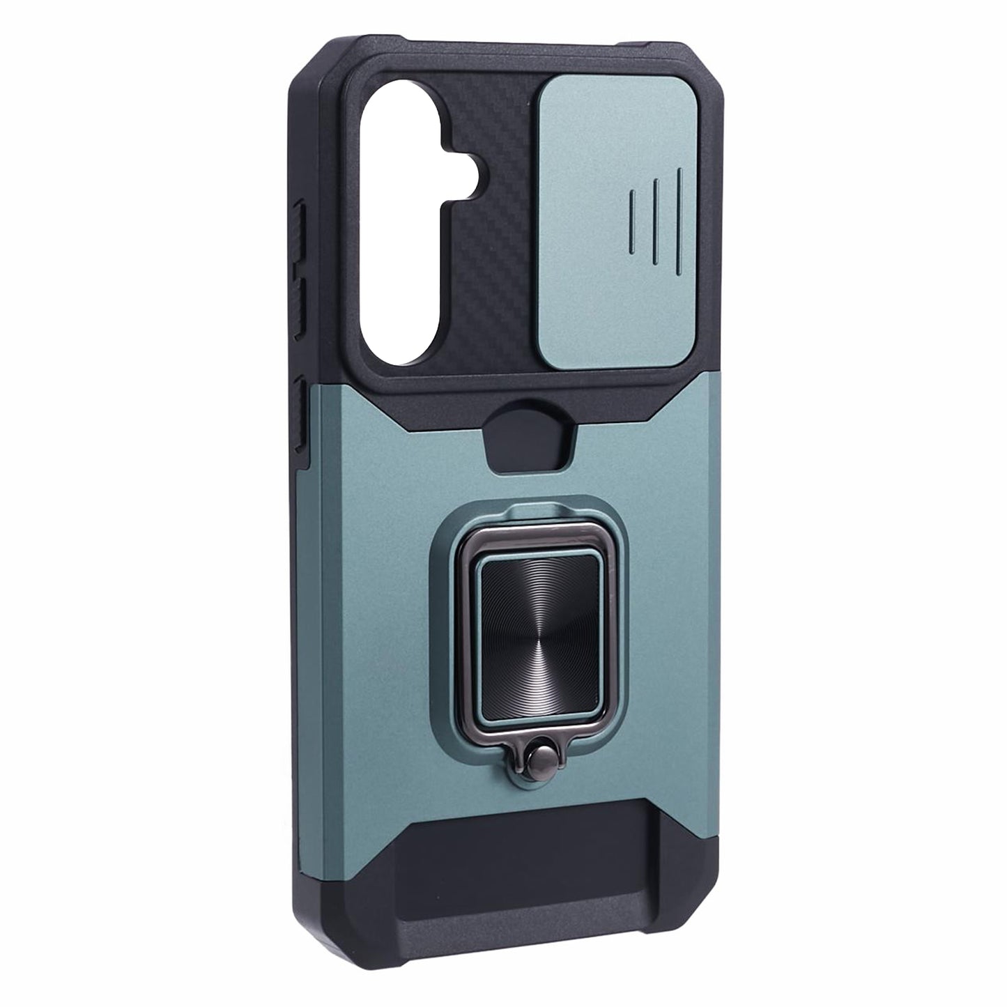 For Samsung Galaxy S24 Case with Slide Camera Cover Kickstand Phone Protector - Blackish Green
