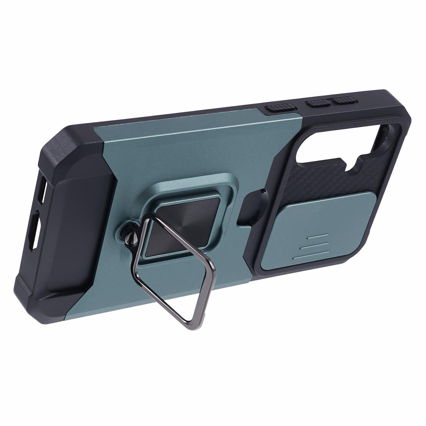 For Samsung Galaxy S24 Case with Slide Camera Cover Kickstand Phone Protector - Blackish Green