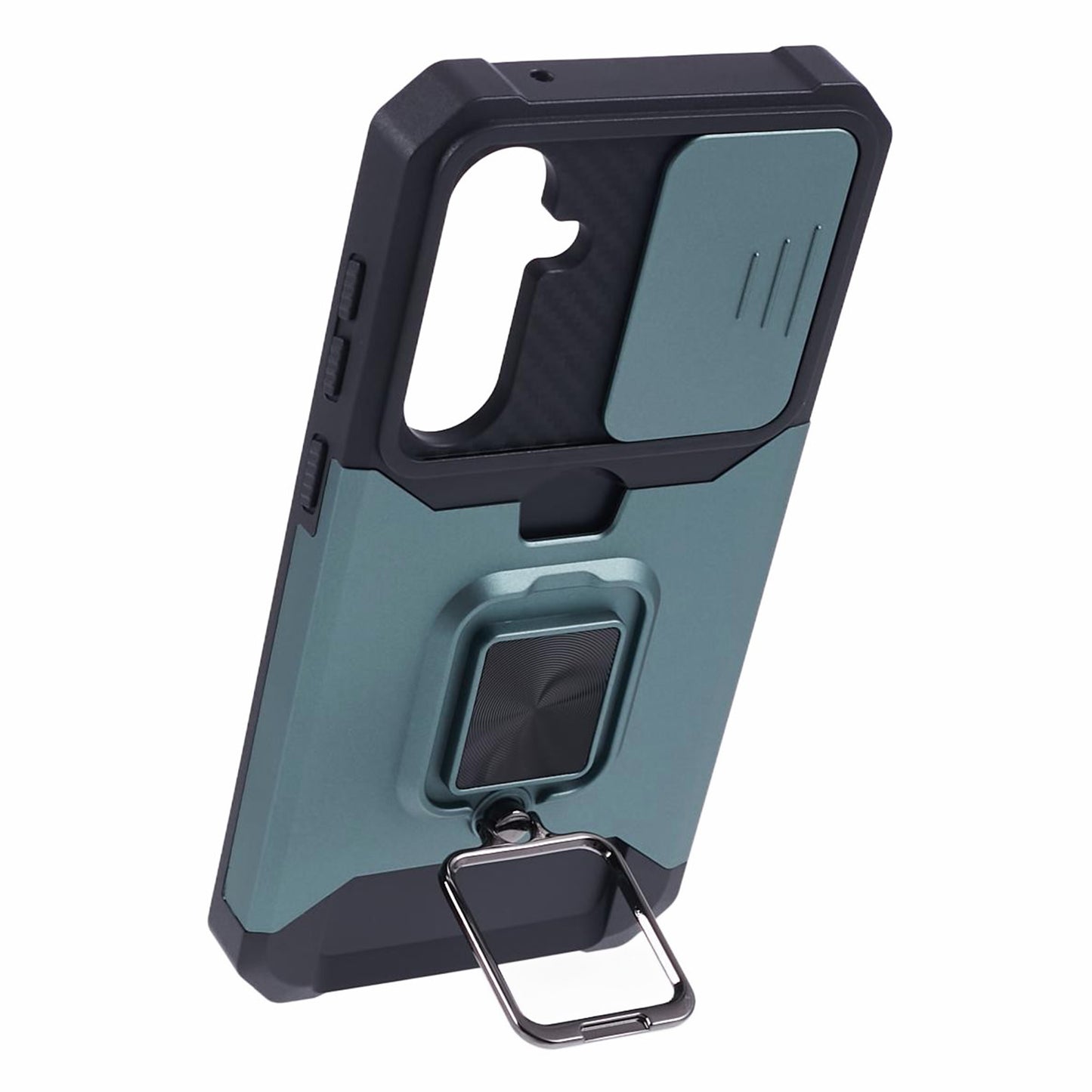 For Samsung Galaxy S24 Case with Slide Camera Cover Kickstand Phone Protector - Blackish Green