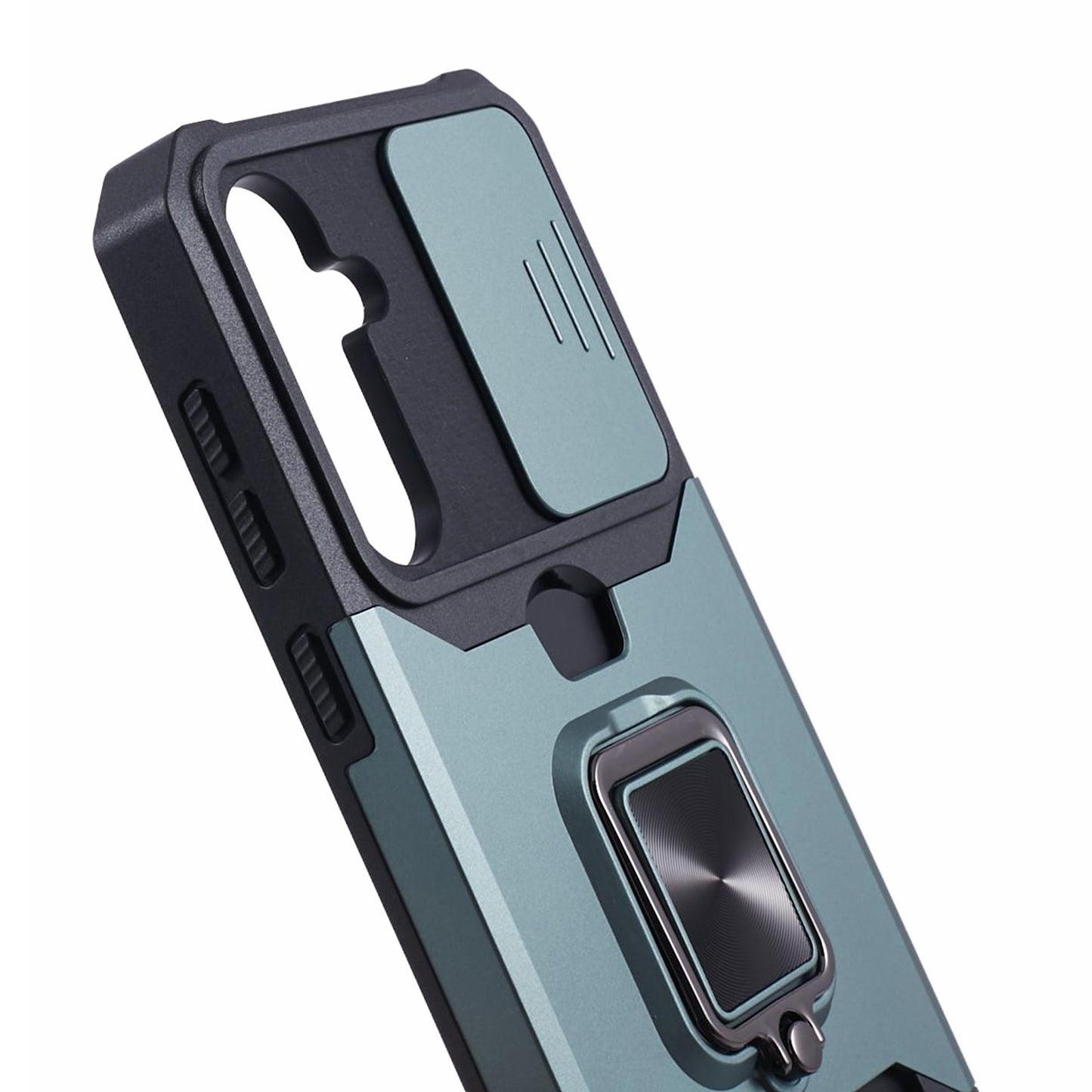 For Samsung Galaxy S24 Case with Slide Camera Cover Kickstand Phone Protector - Blackish Green