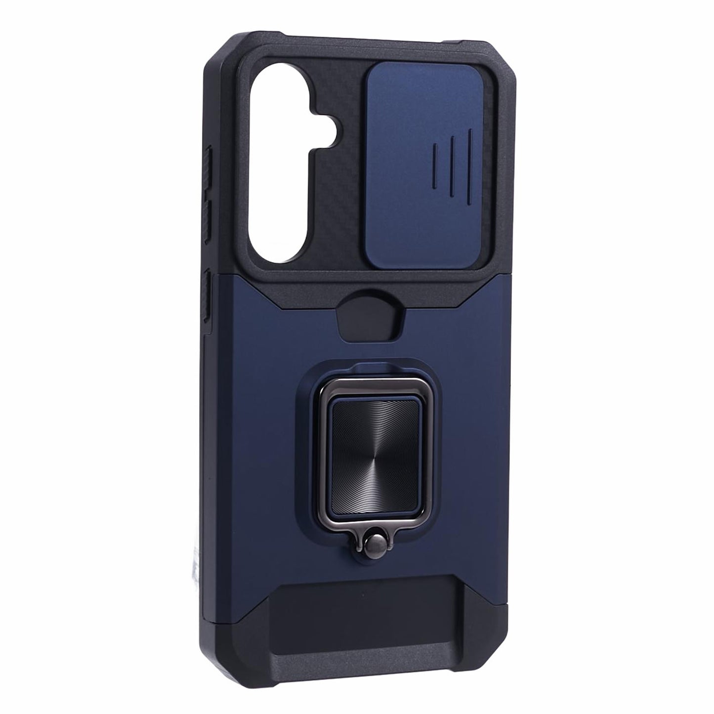For Samsung Galaxy S24 Case with Slide Camera Cover Kickstand Phone Protector - Navy Blue