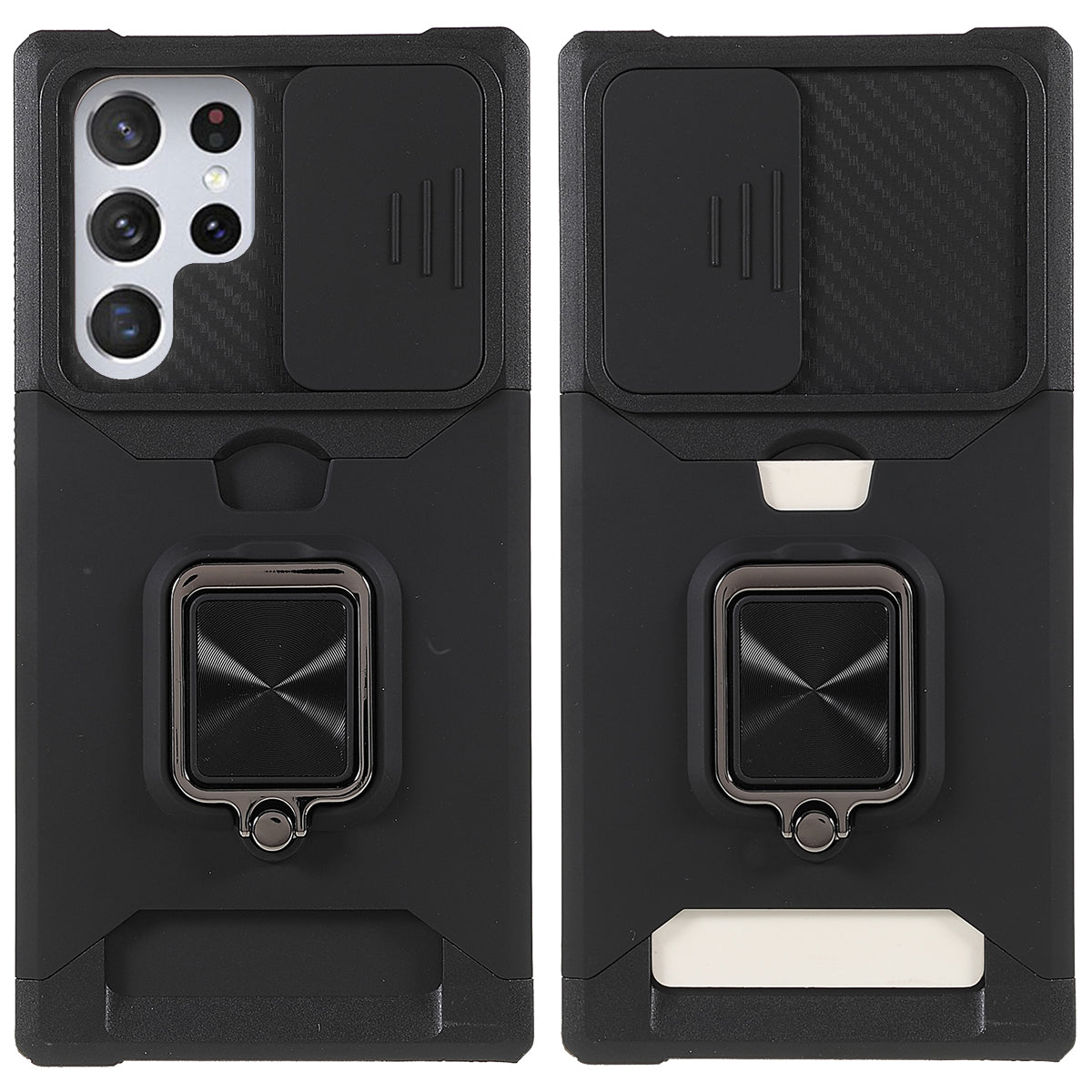 For Samsung Galaxy S24 Ultra Phone Case PC+TPU Kickstand Cover with Card Holder - Black