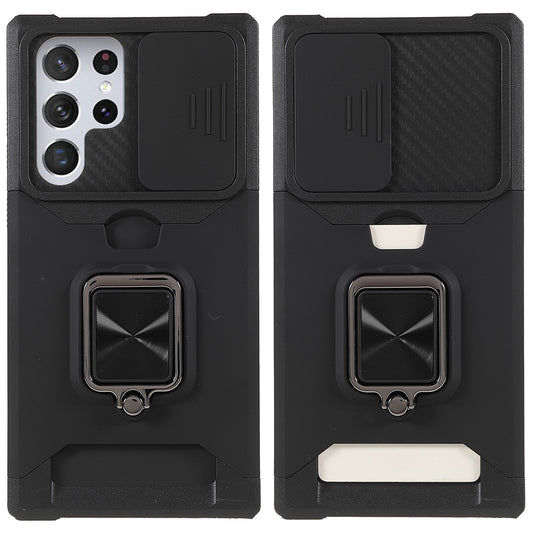For Samsung Galaxy S24 Ultra Phone Case PC+TPU Kickstand Cover with Card Holder - Black