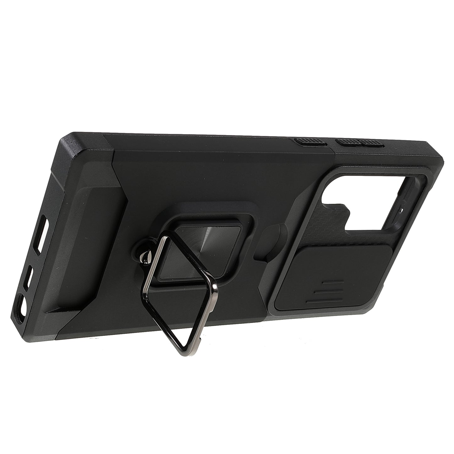 For Samsung Galaxy S24 Ultra Phone Case PC+TPU Kickstand Cover with Card Holder - Black