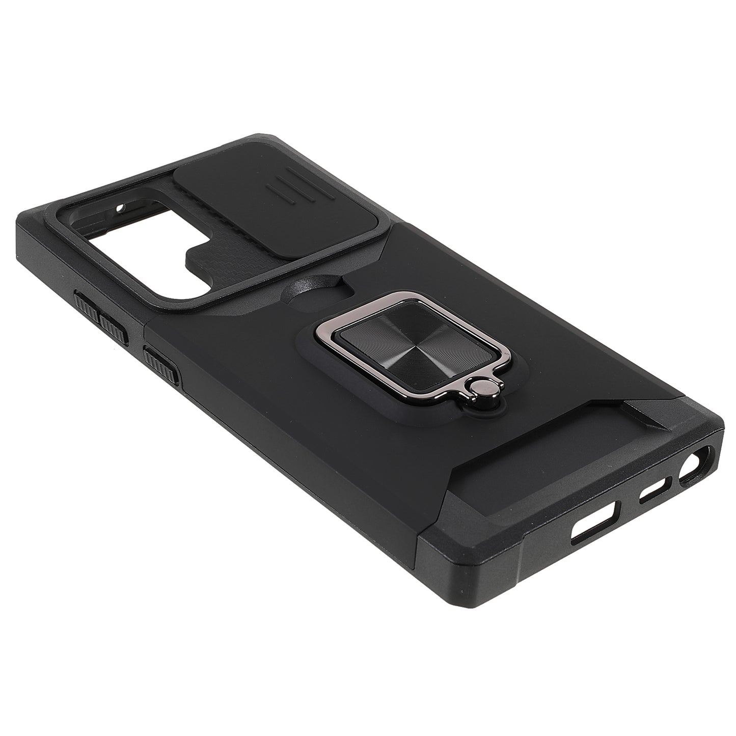 For Samsung Galaxy S24 Ultra Phone Case PC+TPU Kickstand Cover with Card Holder - Black