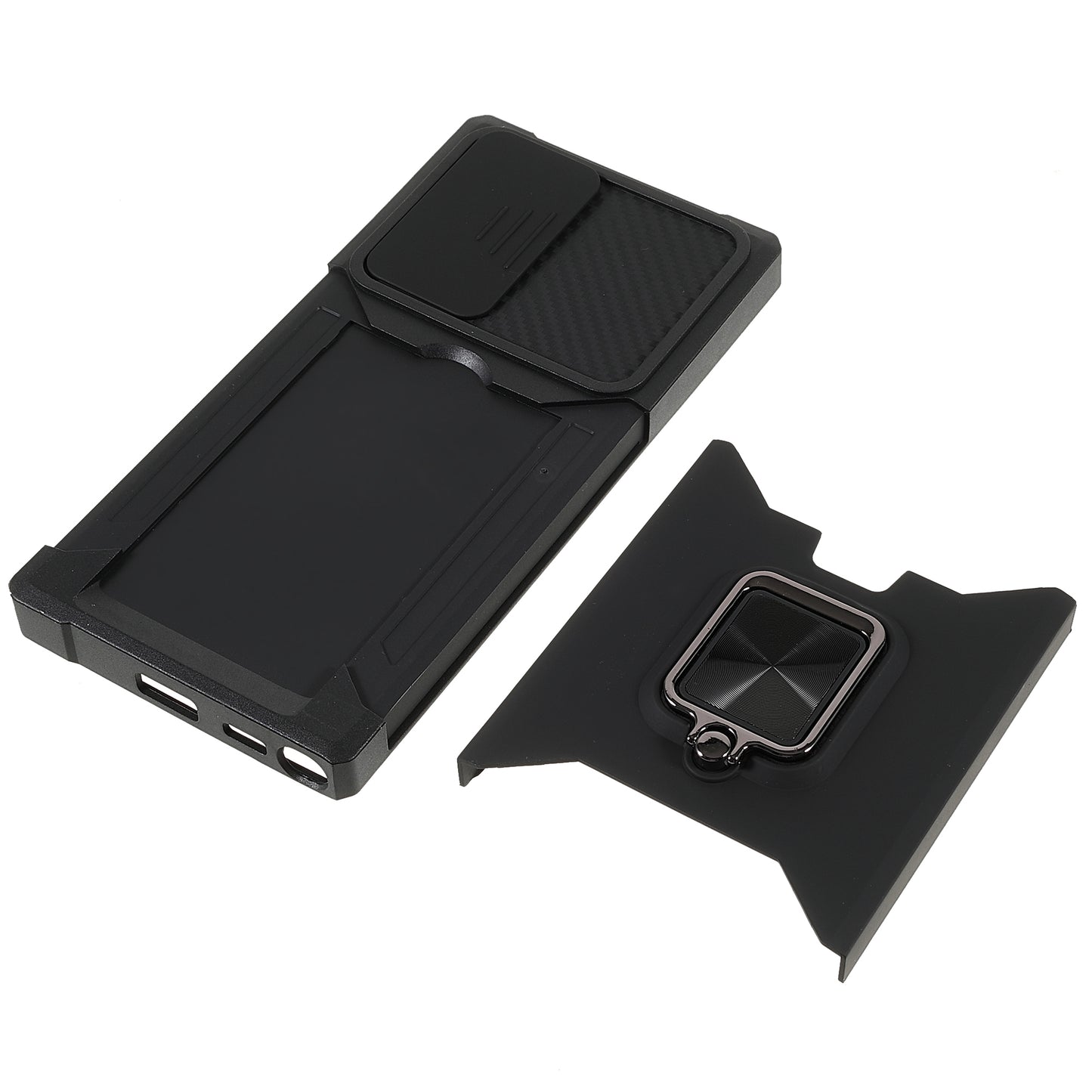 For Samsung Galaxy S24 Ultra Phone Case PC+TPU Kickstand Cover with Card Holder - Black