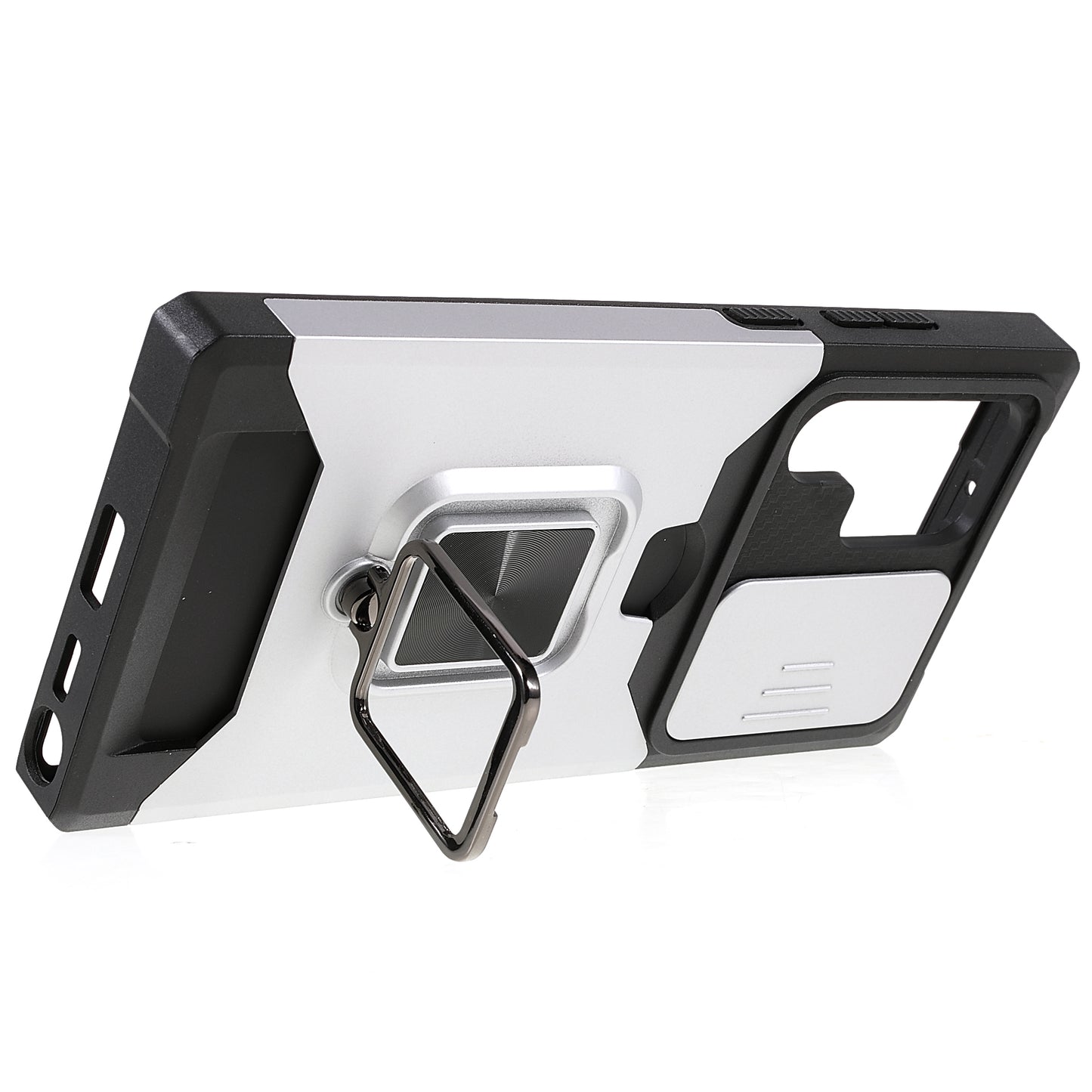 For Samsung Galaxy S24 Ultra Phone Case PC+TPU Kickstand Cover with Card Holder - Silver