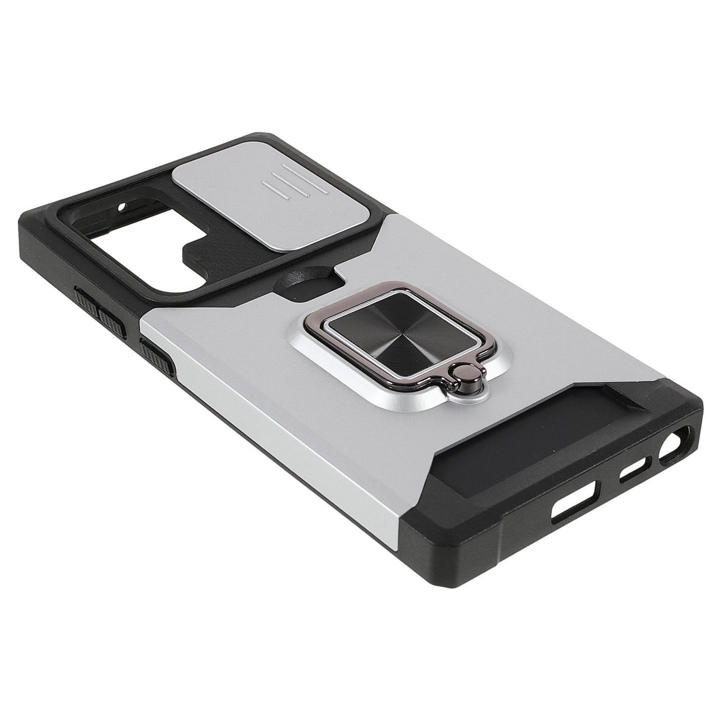 For Samsung Galaxy S24 Ultra Phone Case PC+TPU Kickstand Cover with Card Holder - Silver