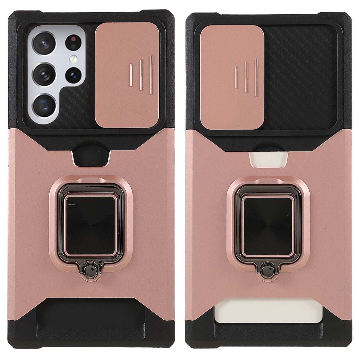 For Samsung Galaxy S24 Ultra Phone Case PC+TPU Kickstand Cover with Card Holder - Rose Gold