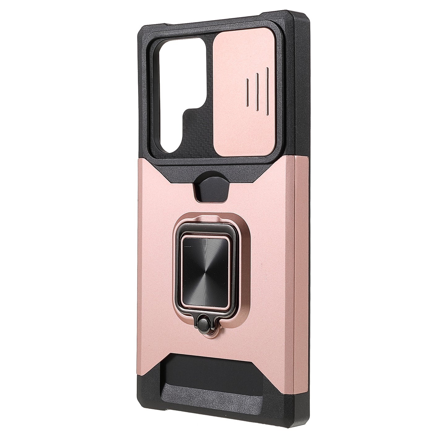 For Samsung Galaxy S24 Ultra Phone Case PC+TPU Kickstand Cover with Card Holder - Rose Gold