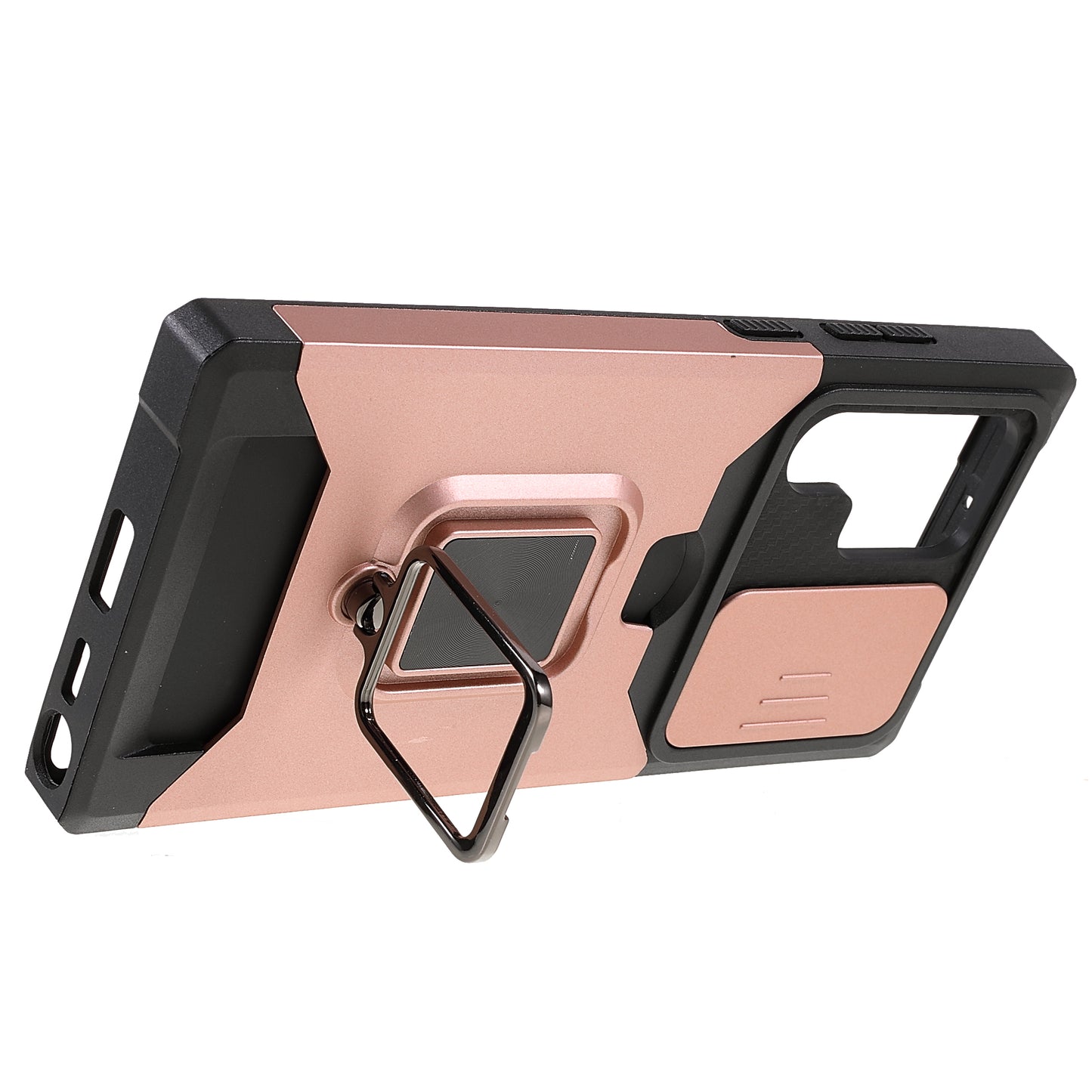 For Samsung Galaxy S24 Ultra Phone Case PC+TPU Kickstand Cover with Card Holder - Rose Gold