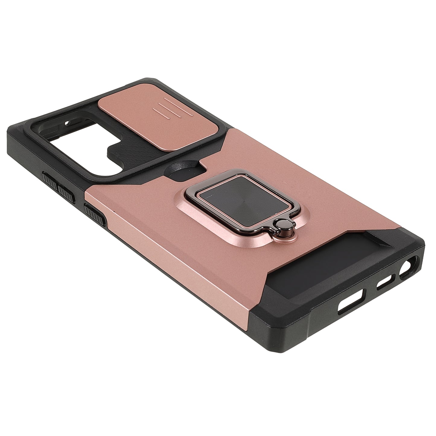 For Samsung Galaxy S24 Ultra Phone Case PC+TPU Kickstand Cover with Card Holder - Rose Gold