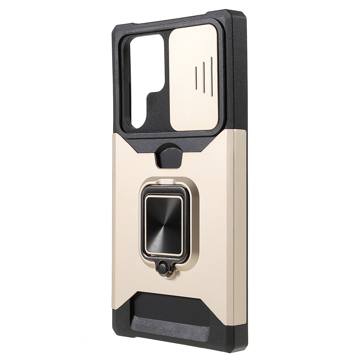 For Samsung Galaxy S24 Ultra Phone Case PC+TPU Kickstand Cover with Card Holder - Gold