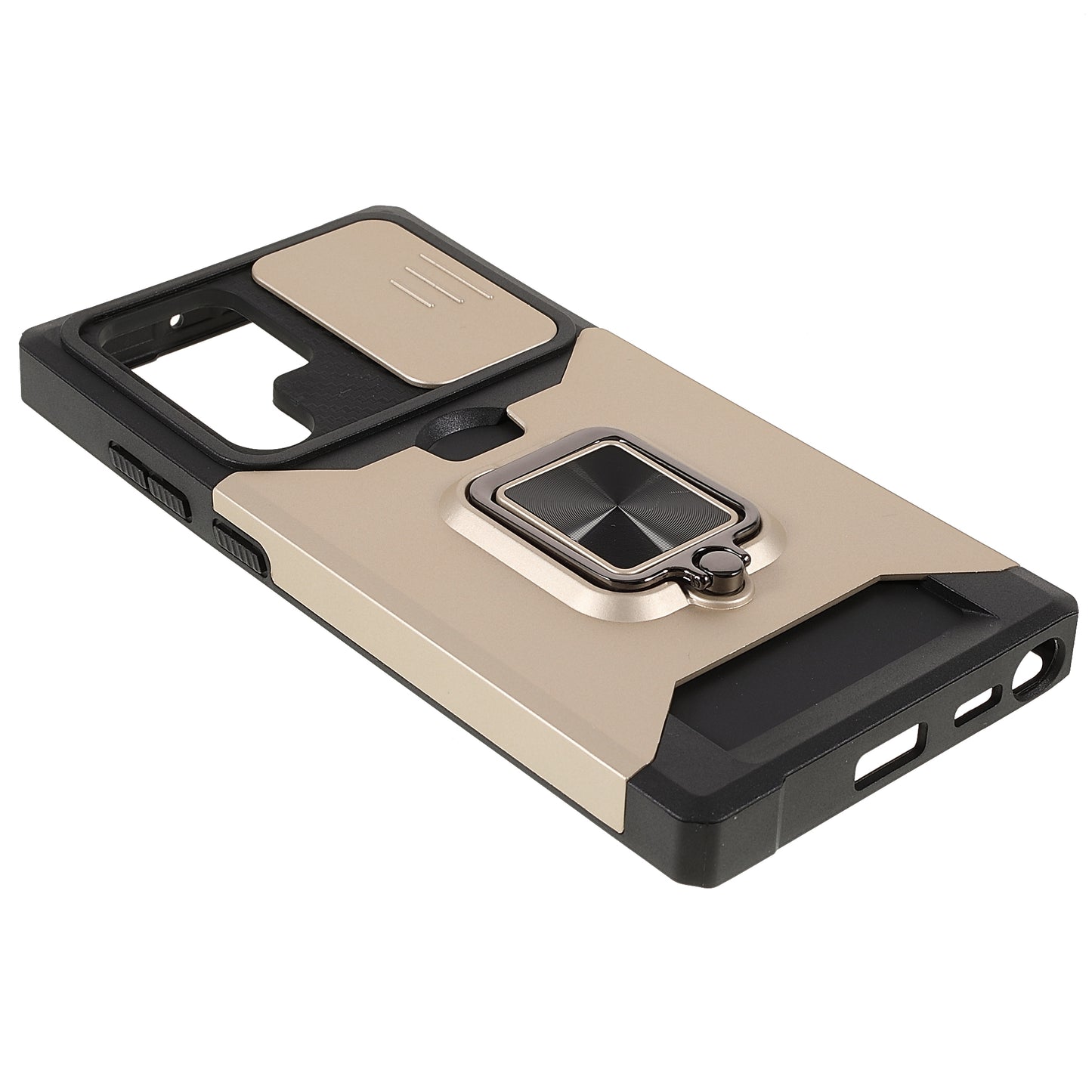 For Samsung Galaxy S24 Ultra Phone Case PC+TPU Kickstand Cover with Card Holder - Gold