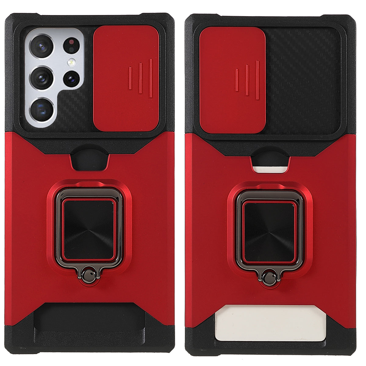For Samsung Galaxy S24 Ultra Phone Case PC+TPU Kickstand Cover with Card Holder - Red