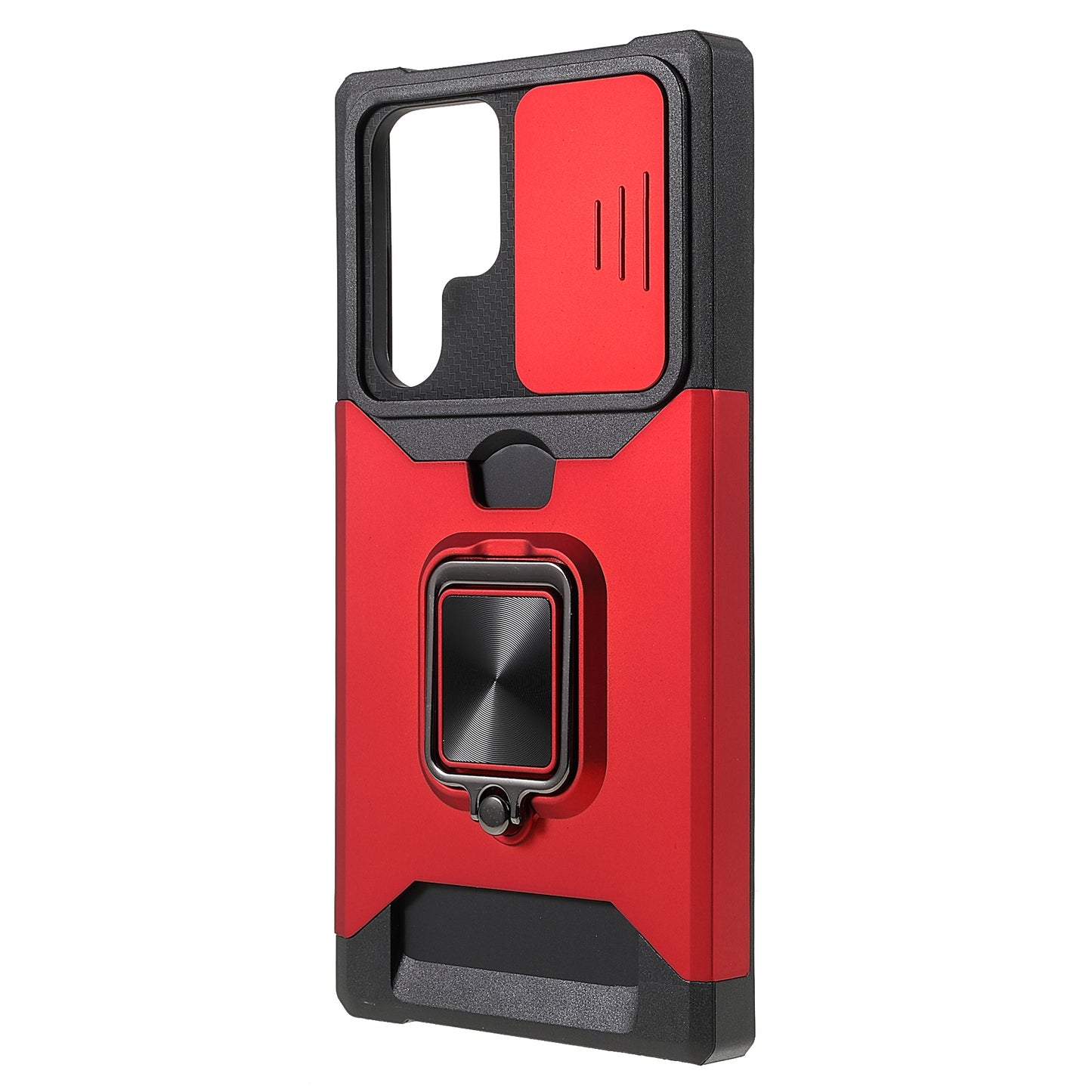 For Samsung Galaxy S24 Ultra Phone Case PC+TPU Kickstand Cover with Card Holder - Red
