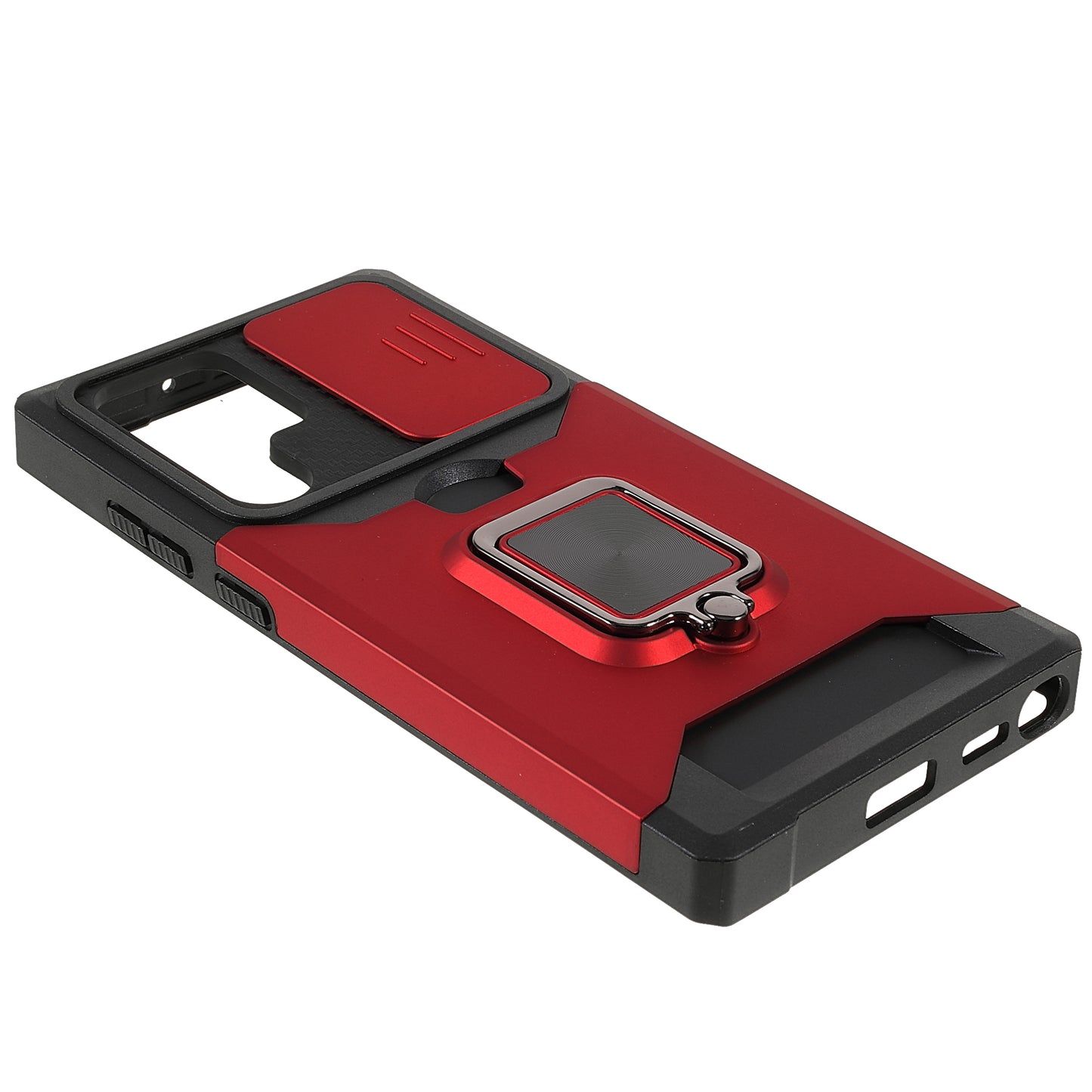 For Samsung Galaxy S24 Ultra Phone Case PC+TPU Kickstand Cover with Card Holder - Red