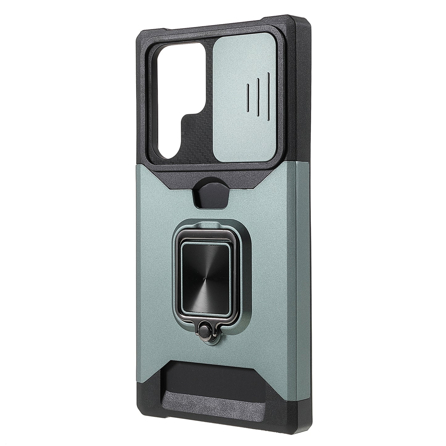 For Samsung Galaxy S24 Ultra Phone Case PC+TPU Kickstand Cover with Card Holder - Blackish Green
