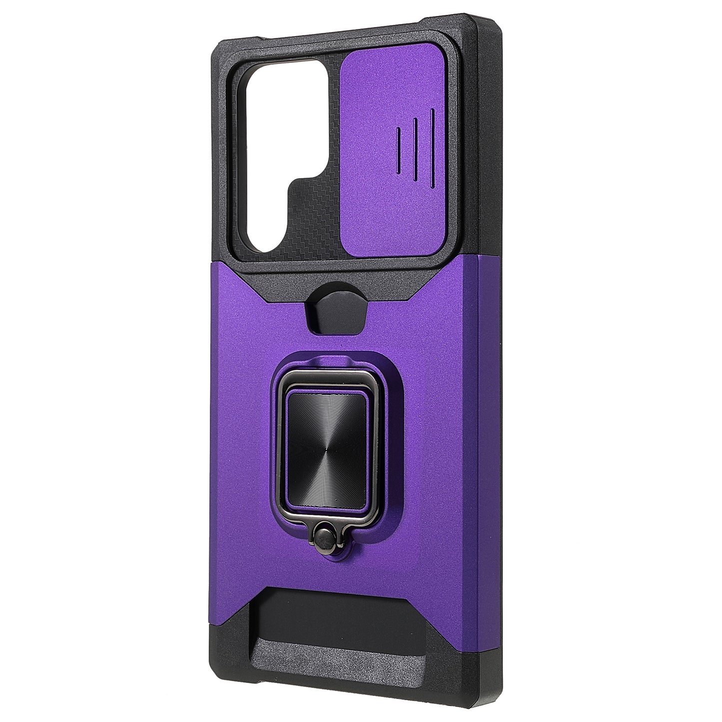 For Samsung Galaxy S24 Ultra Phone Case PC+TPU Kickstand Cover with Card Holder - Purple