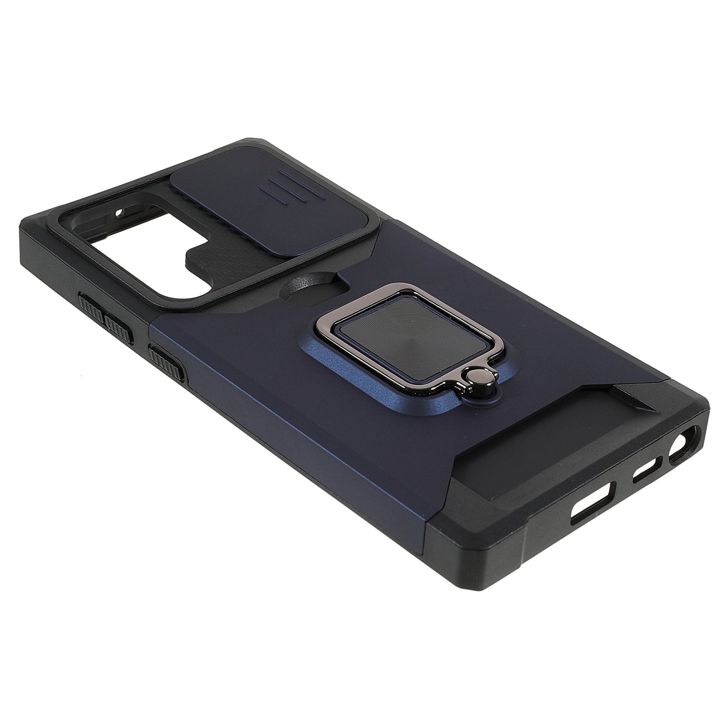 For Samsung Galaxy S24 Ultra Phone Case PC+TPU Kickstand Cover with Card Holder - Navy Blue