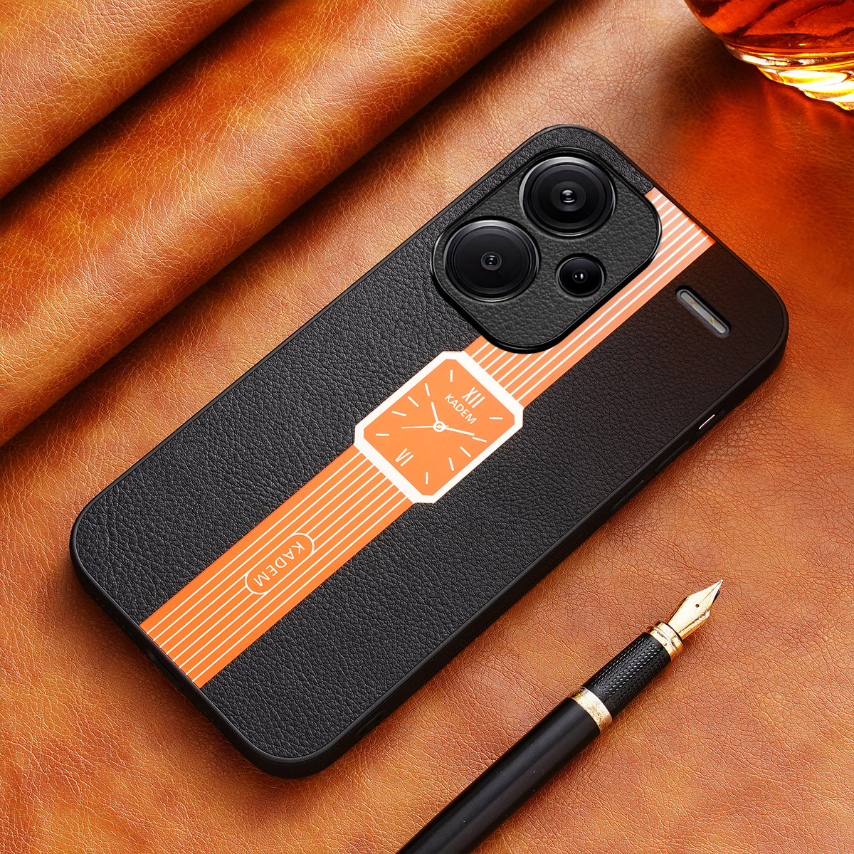 KADEM For Xiaomi Redmi Note 13 Pro+ 5G Case Impact Resistant PU Leather+TPU+Acrylic Phone Cover - Orange