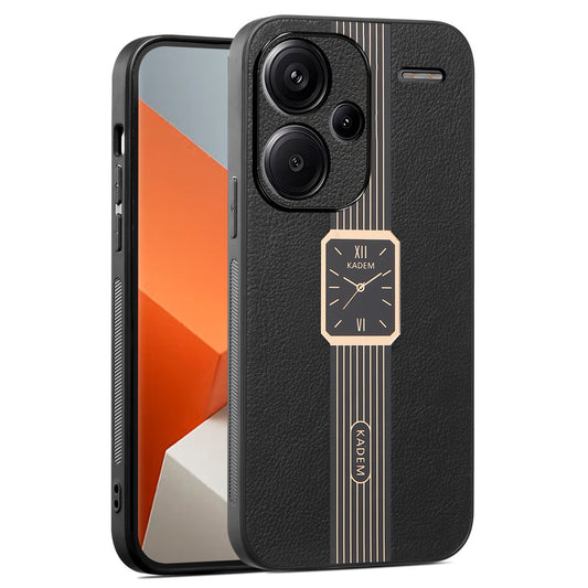 KADEM For Xiaomi Redmi Note 13 Pro+ 5G Case Impact Resistant PU Leather+TPU+Acrylic Phone Cover - Black
