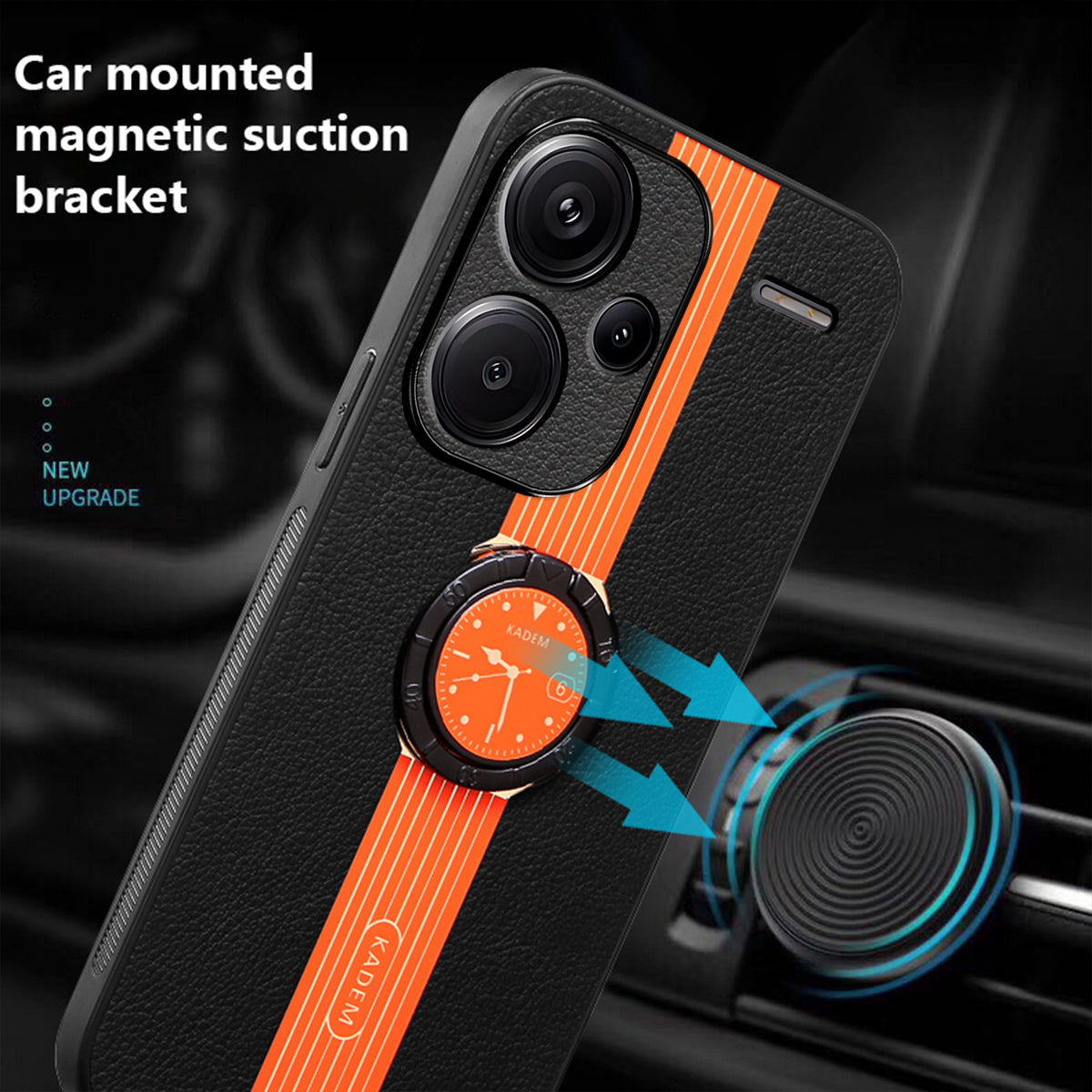 KADEM For Xiaomi Redmi Note 13 Pro+ Case PU Leather+TPU+Acrylic Anti-collision Phone Cover - Orange