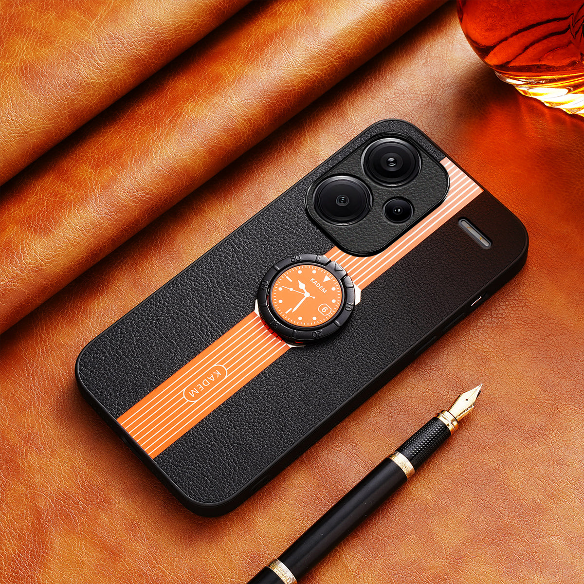 KADEM For Xiaomi Redmi Note 13 Pro+ Case PU Leather+TPU+Acrylic Anti-collision Phone Cover - Orange