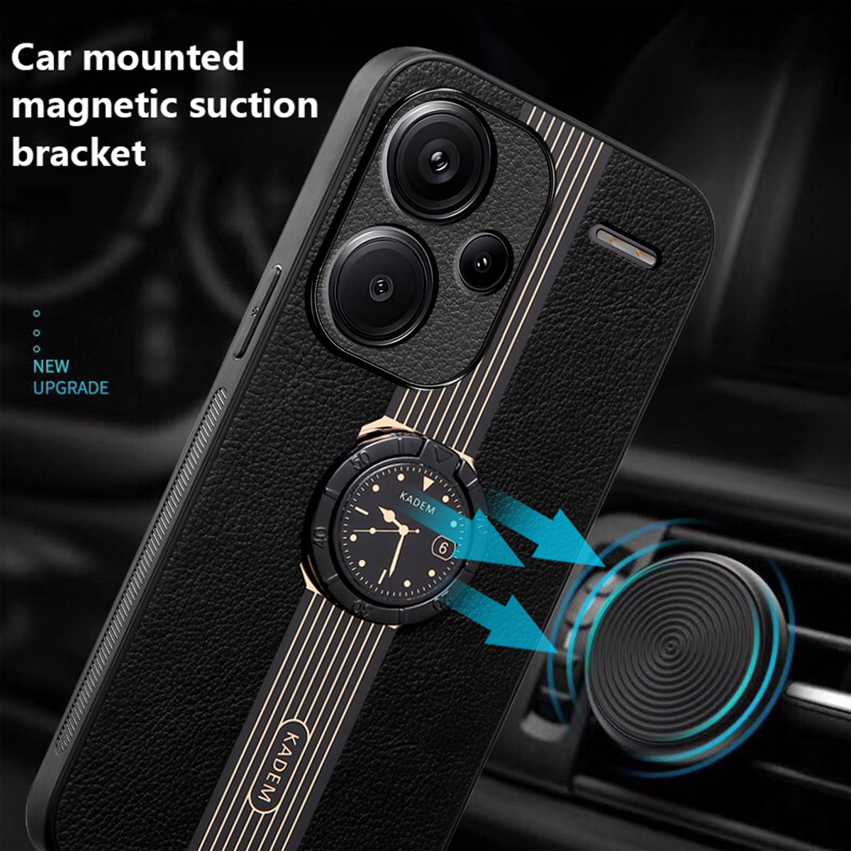 KADEM For Xiaomi Redmi Note 13 Pro+ Case PU Leather+TPU+Acrylic Anti-collision Phone Cover - Black