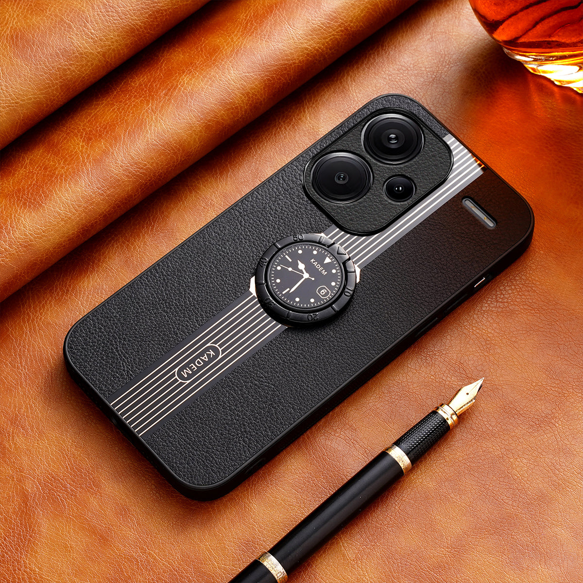 KADEM For Xiaomi Redmi Note 13 Pro+ Case PU Leather+TPU+Acrylic Anti-collision Phone Cover - Black