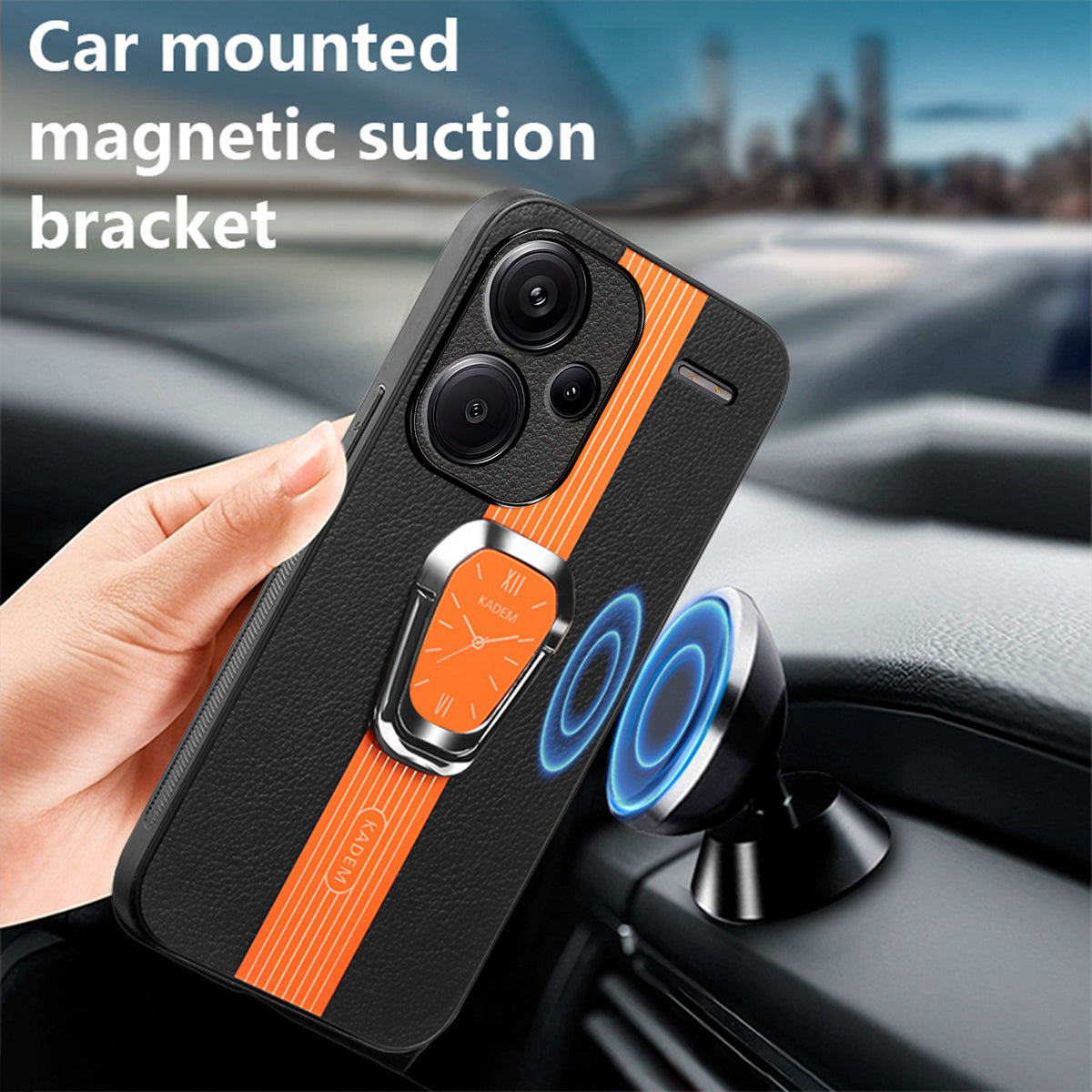 KADEM For Xiaomi Redmi Note 13 Pro+ Case Back Guard PU Leather+TPU+Acrylic Phone Cover - Orange