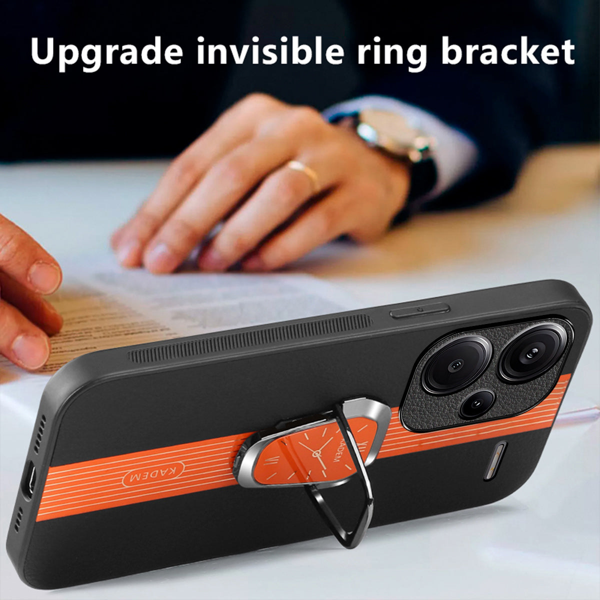 KADEM For Xiaomi Redmi Note 13 Pro+ Case Back Guard PU Leather+TPU+Acrylic Phone Cover - Orange