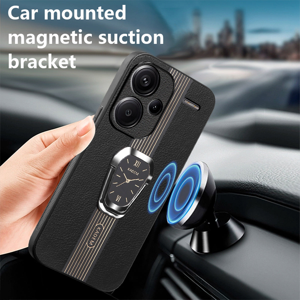 KADEM For Xiaomi Redmi Note 13 Pro+ Case Back Guard PU Leather+TPU+Acrylic Phone Cover - Black