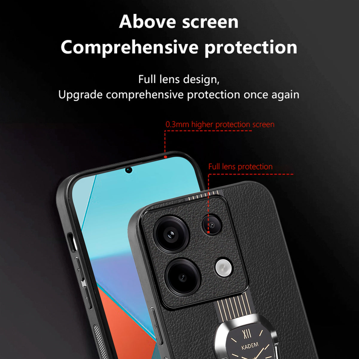 KADEM For Xiaomi Redmi Note 13 5G Case Anti-scratch Kickstand Phone Protector - Black