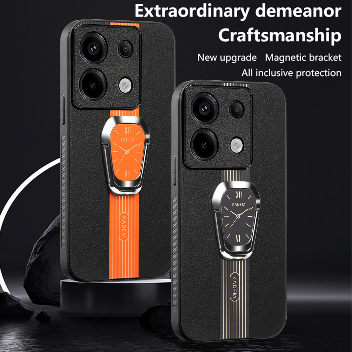 KADEM For Xiaomi Redmi Note 13 5G Case Anti-scratch Kickstand Phone Protector - Black