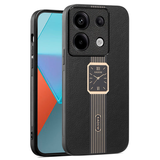 KADEM For Xiaomi Redmi Note 13 5G Cover Electroplating Phone PU Leather+TPU+Acrylic Back Case - Black
